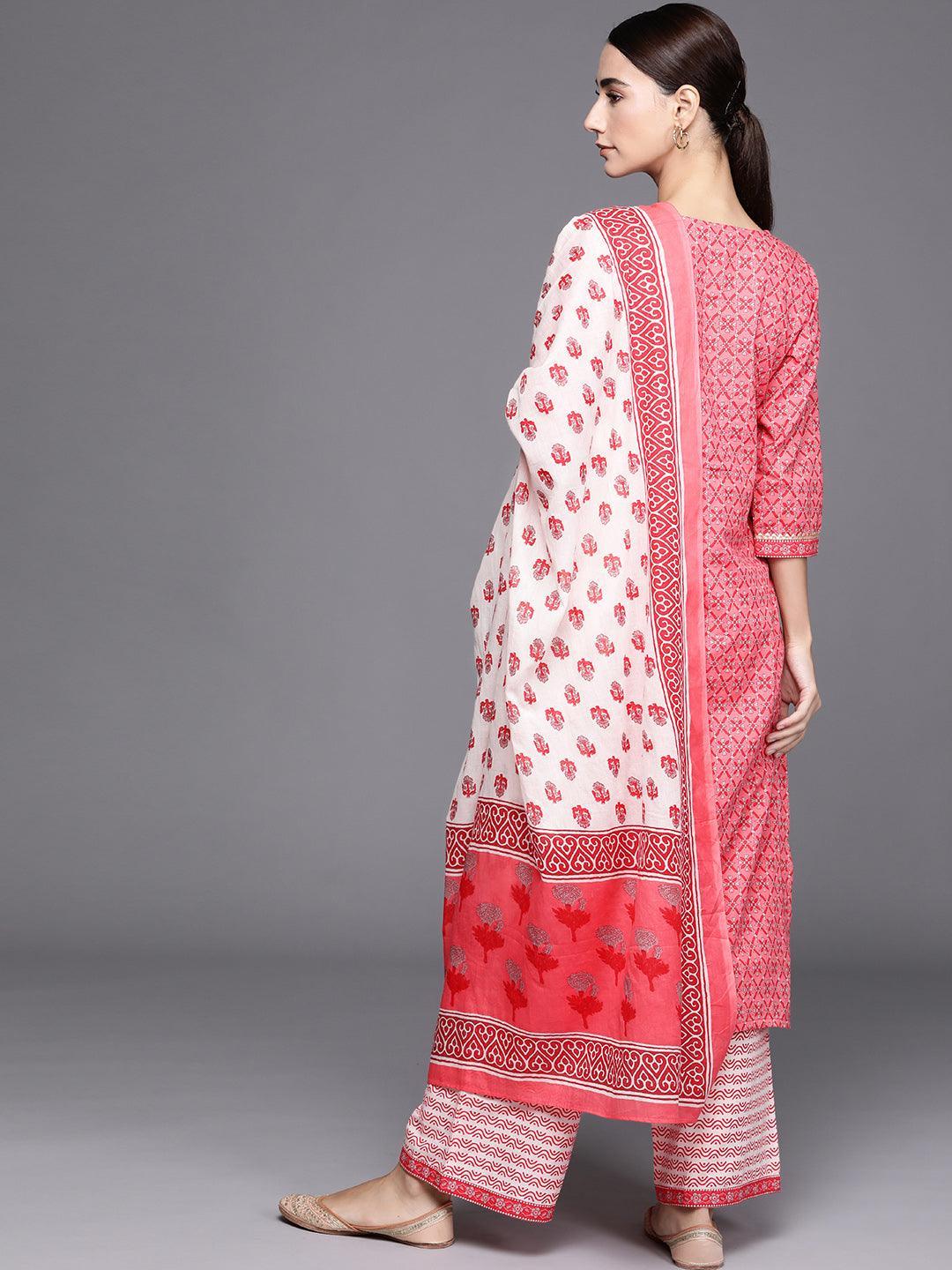 Pink Printed Cotton Suit Set