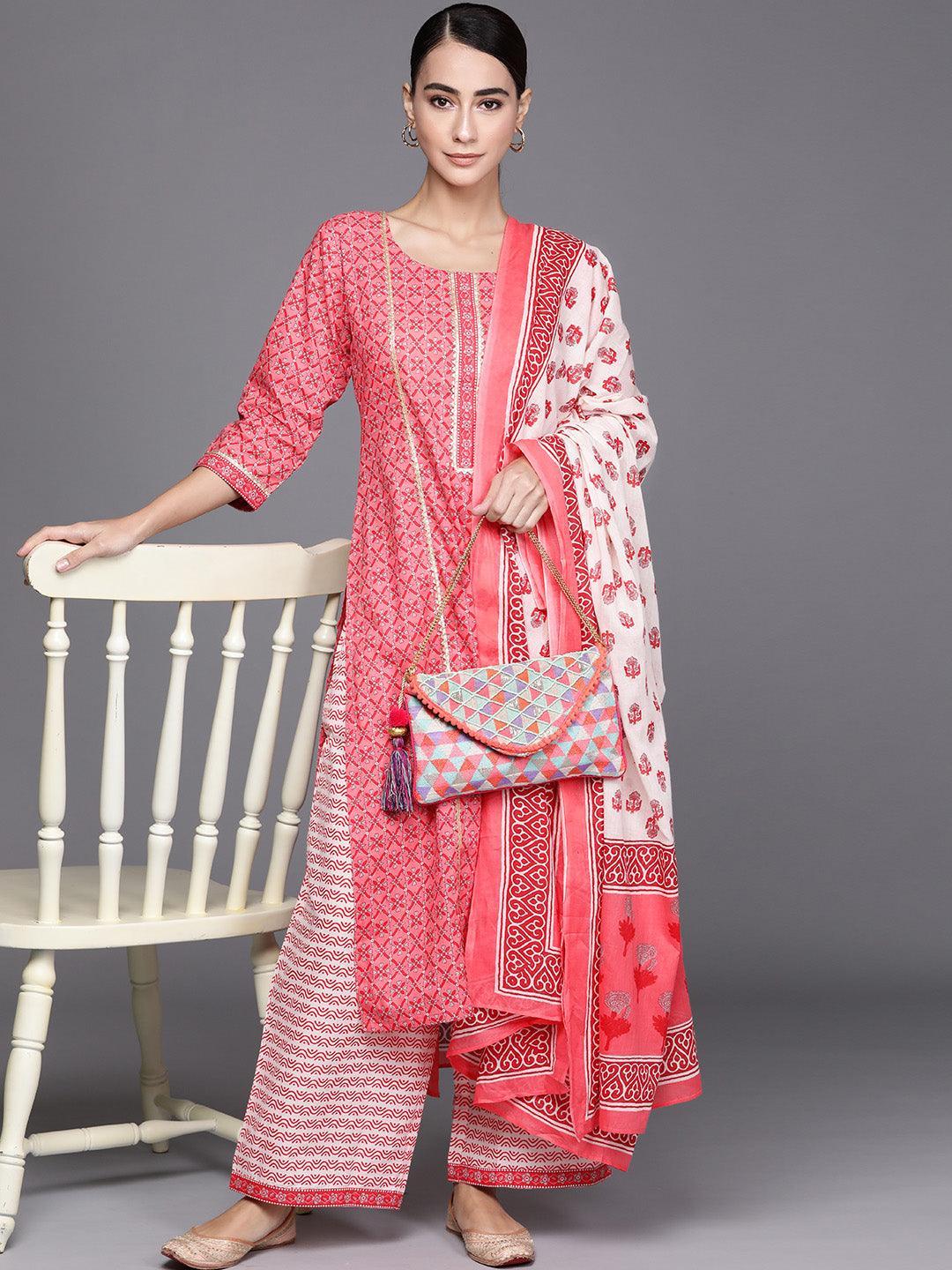 Pink Printed Cotton Suit Set