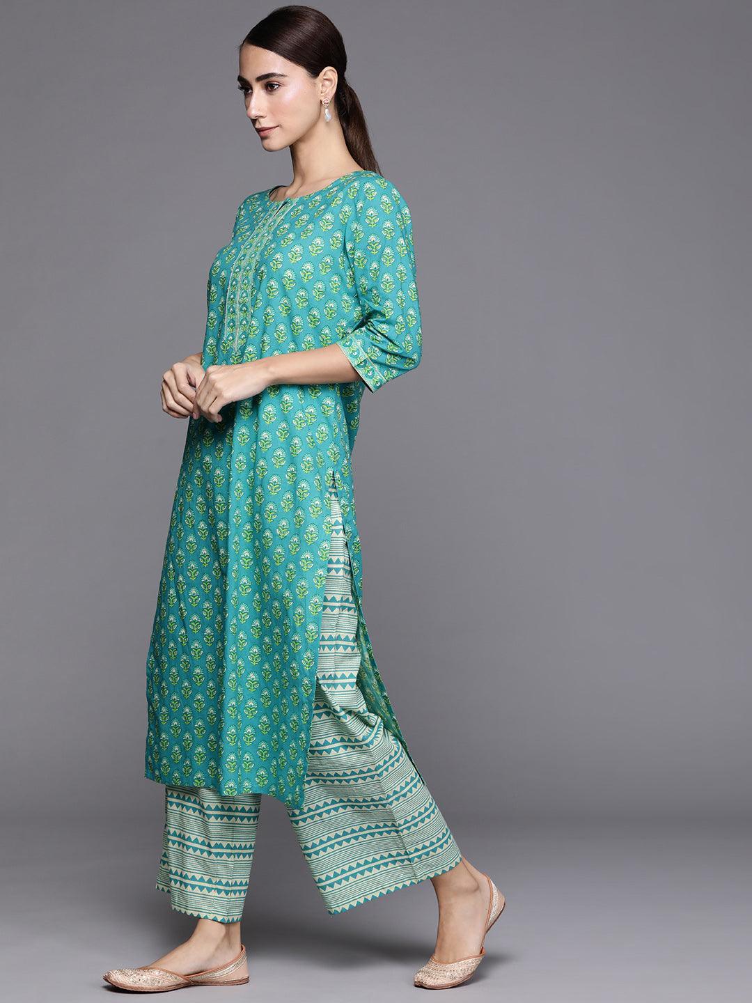 Blue Printed Cotton Suit Set