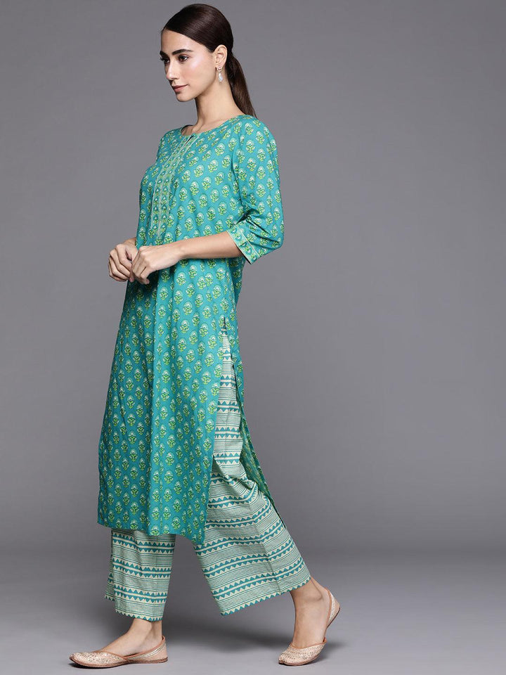 Blue Printed Cotton Suit Set - ShopLibas