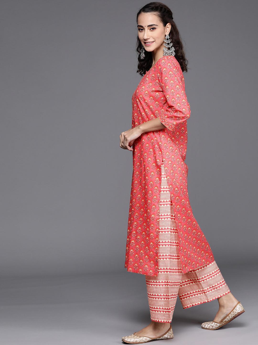 Pink Printed Cotton Suit Set