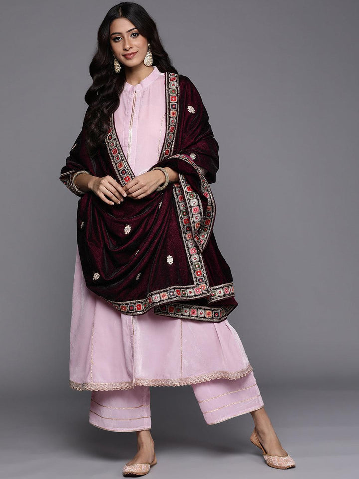 Pink Solid Velvet Suit Set - ShopLibas