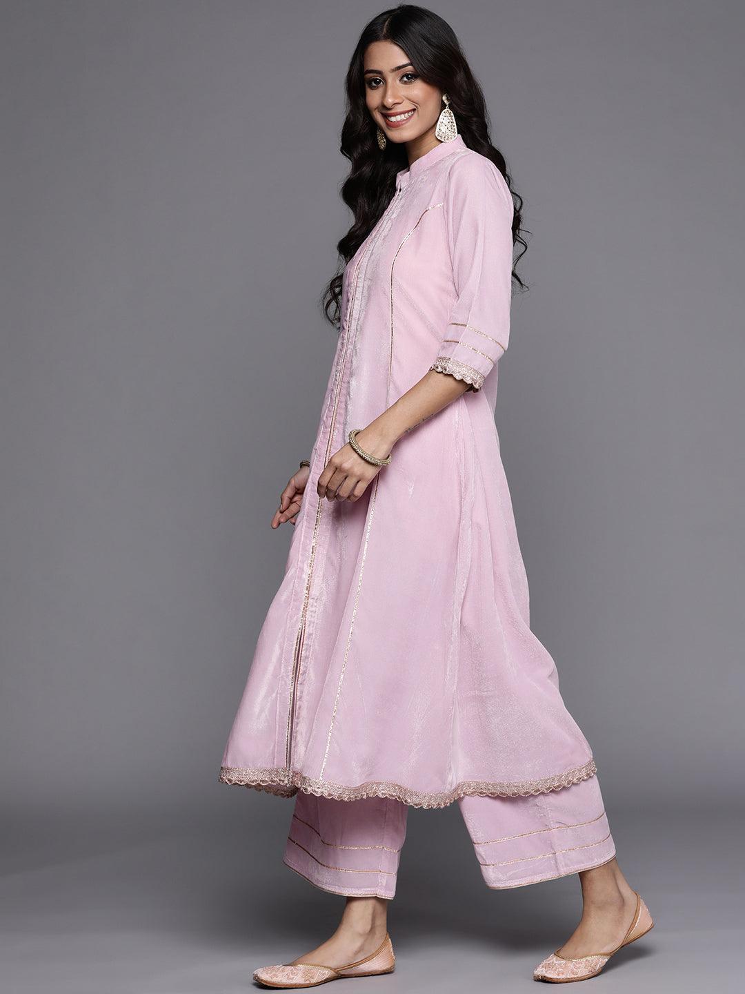 Pink Solid Velvet Suit Set - ShopLibas