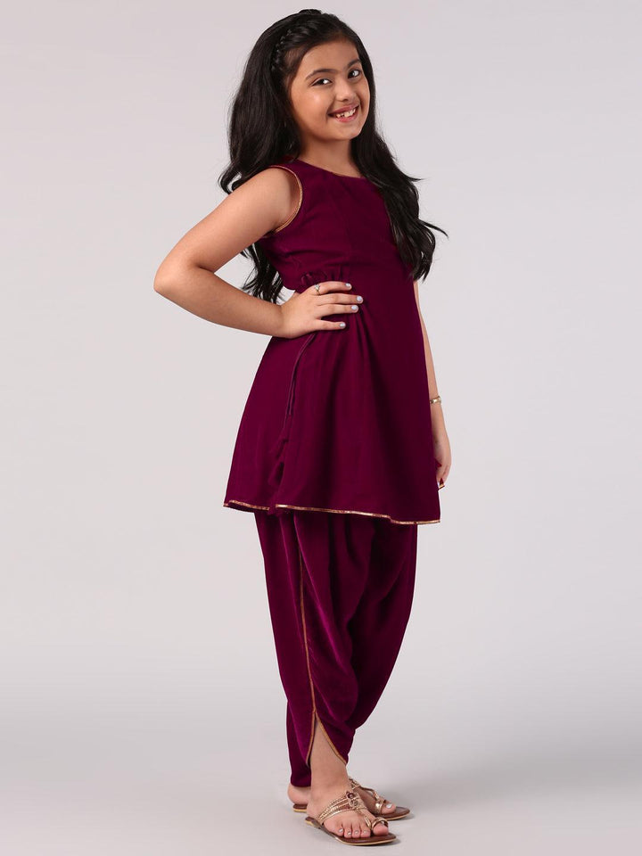 Magenta Solid Velvet Suit Set - ShopLibas