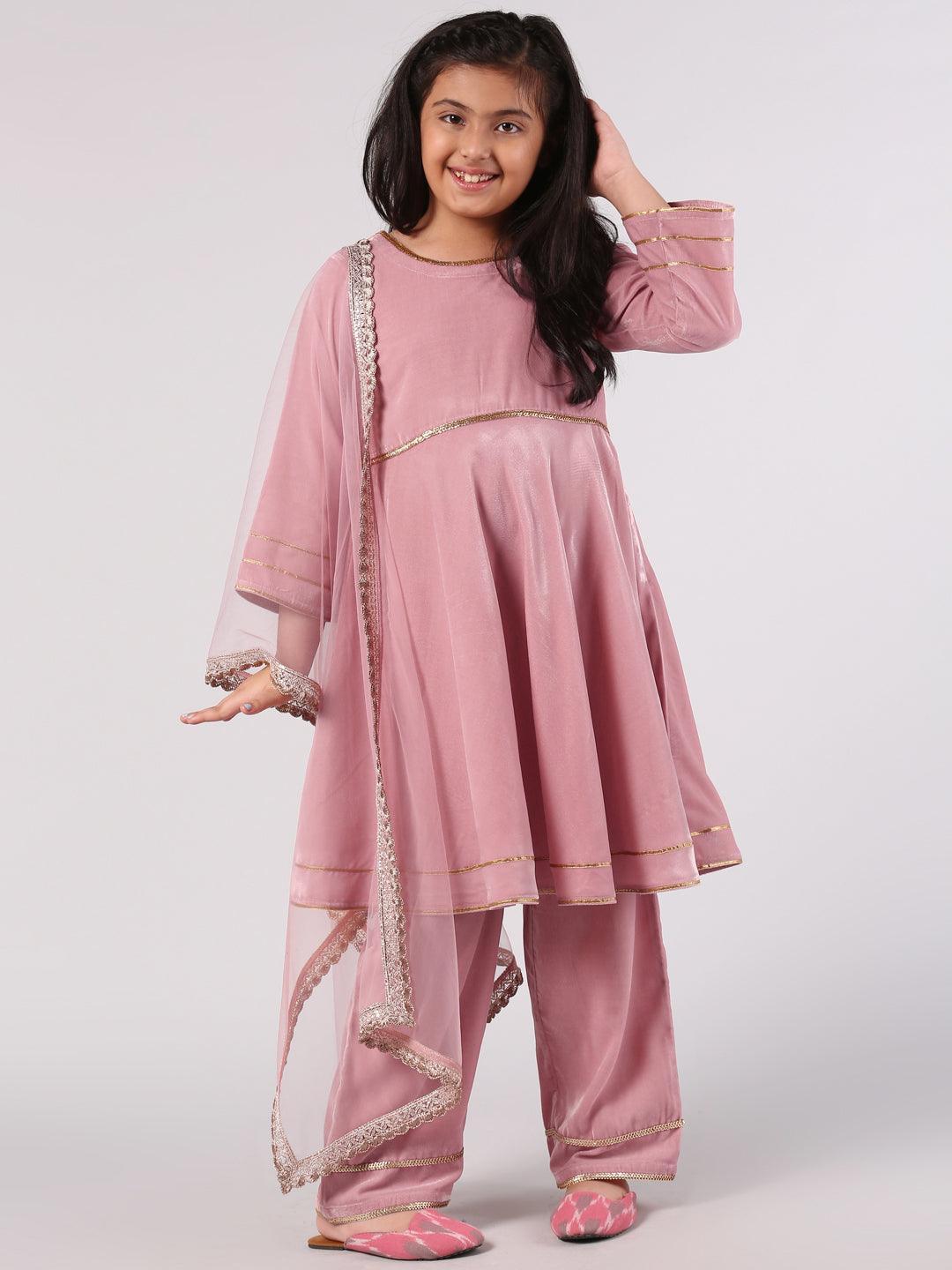 Pink Solid Velvet Suit Set - ShopLibas