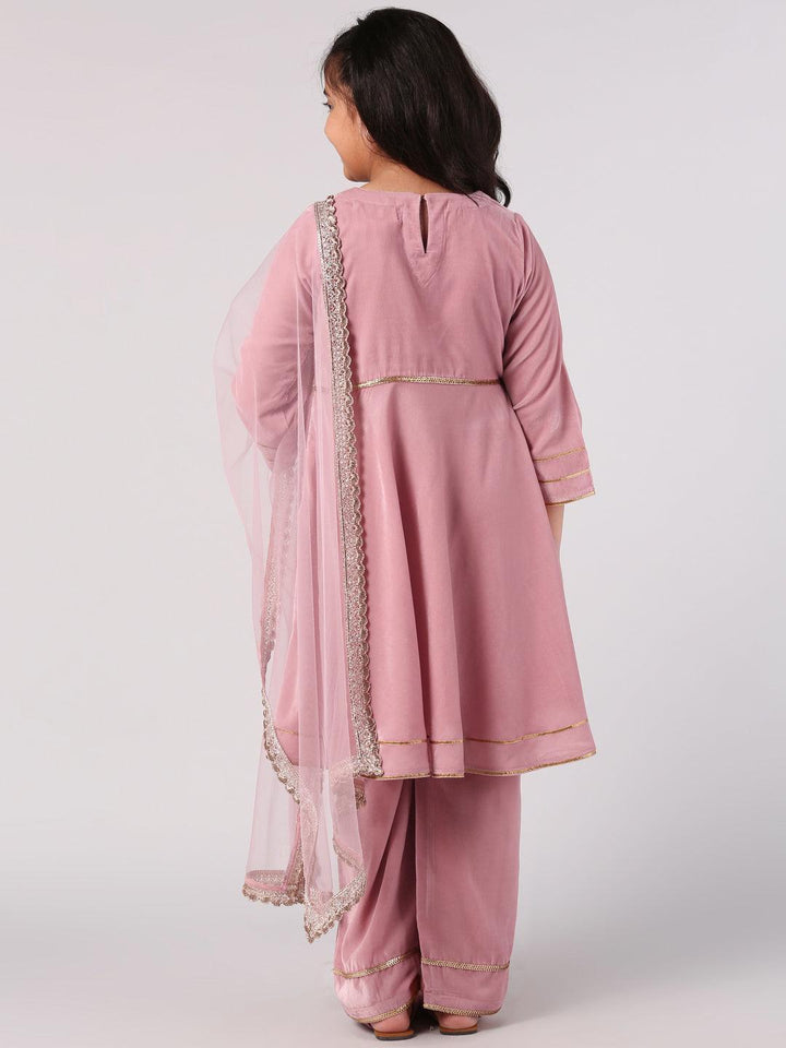 Pink Solid Velvet Suit Set - ShopLibas