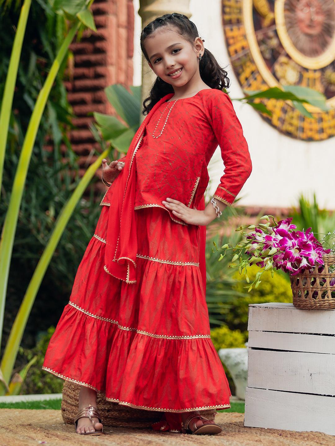 Red Printed Cotton Suit Set - ShopLibas