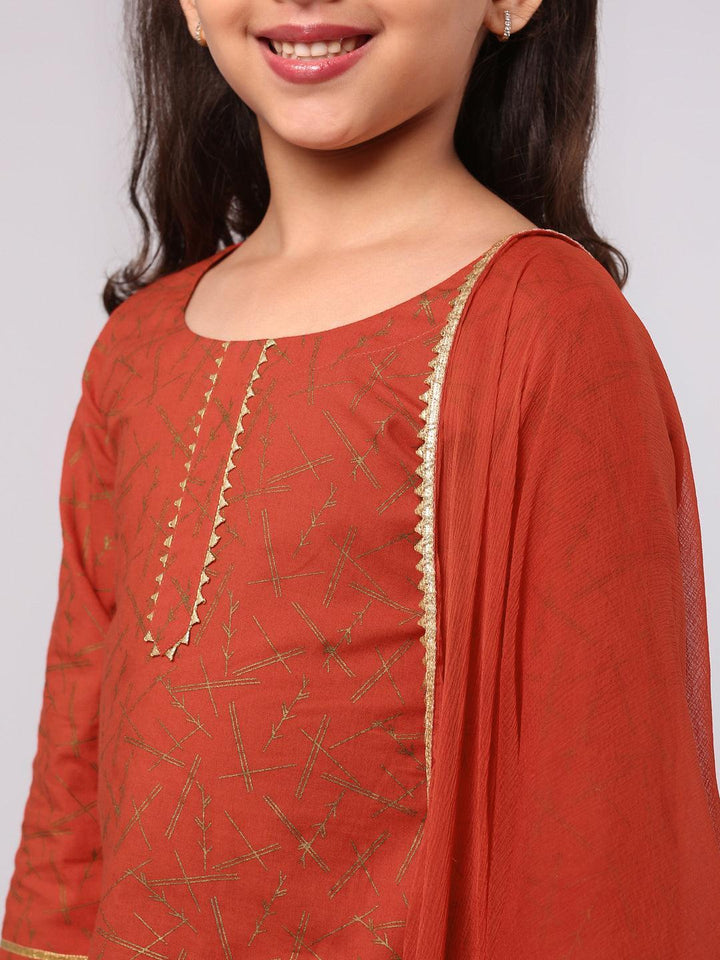 Red Printed Cotton Suit Set - ShopLibas