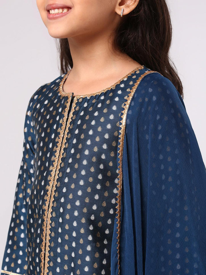 Blue Self Design Chanderi Silk Suit Set - ShopLibas