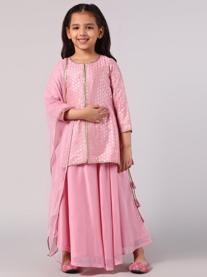 Pink Self Design Chanderi Silk Suit Set - ShopLibas