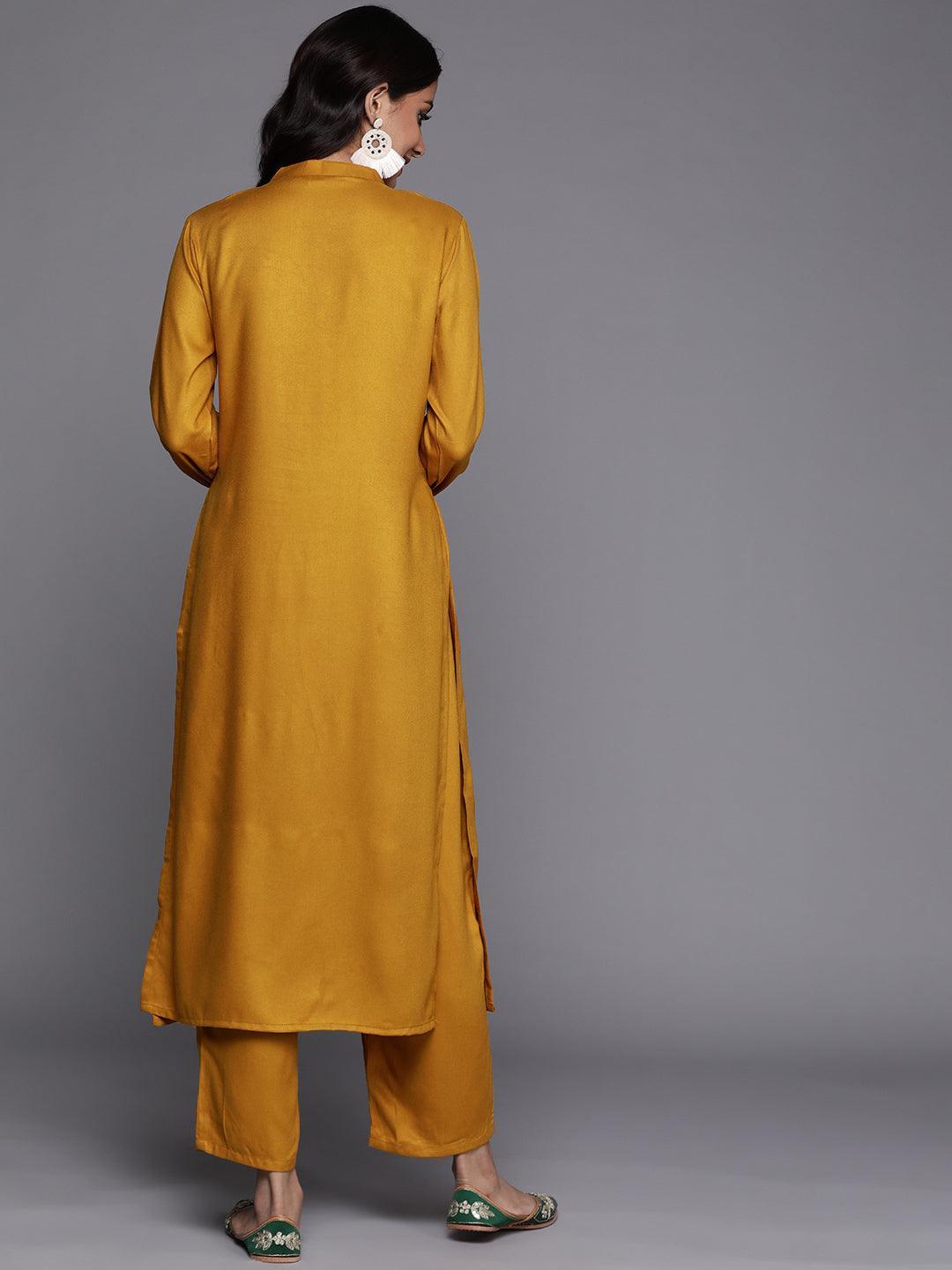 Yellow Solid Pashmina Wool Kurta Set