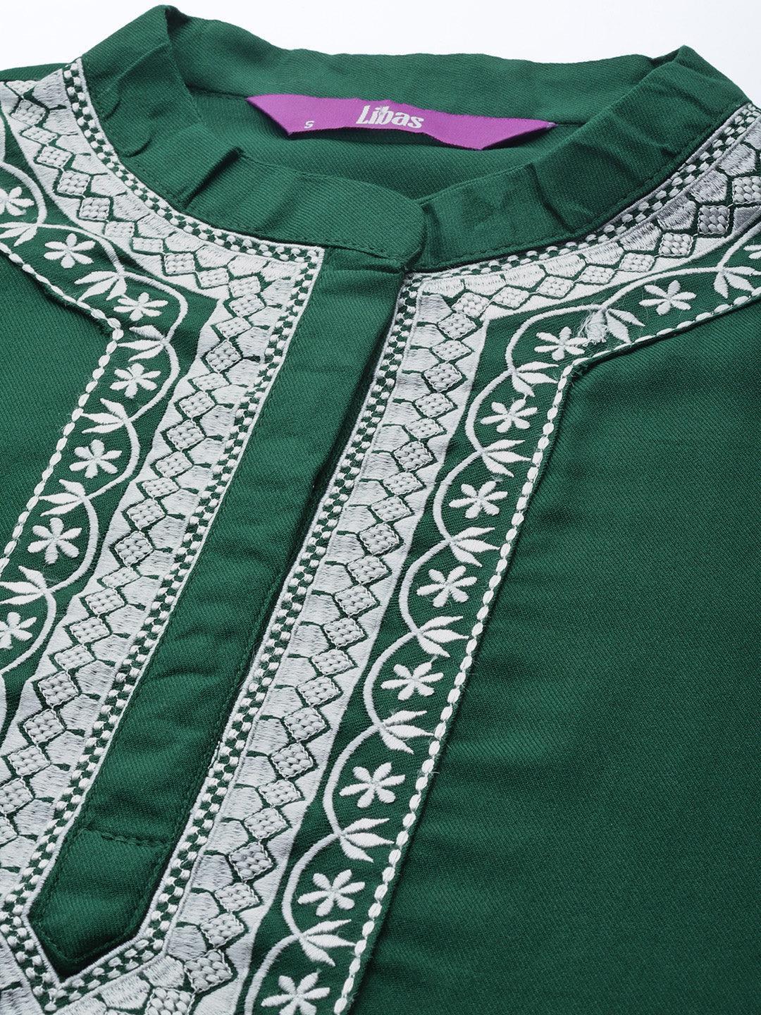 Green Solid Pashmina Wool Kurta Set