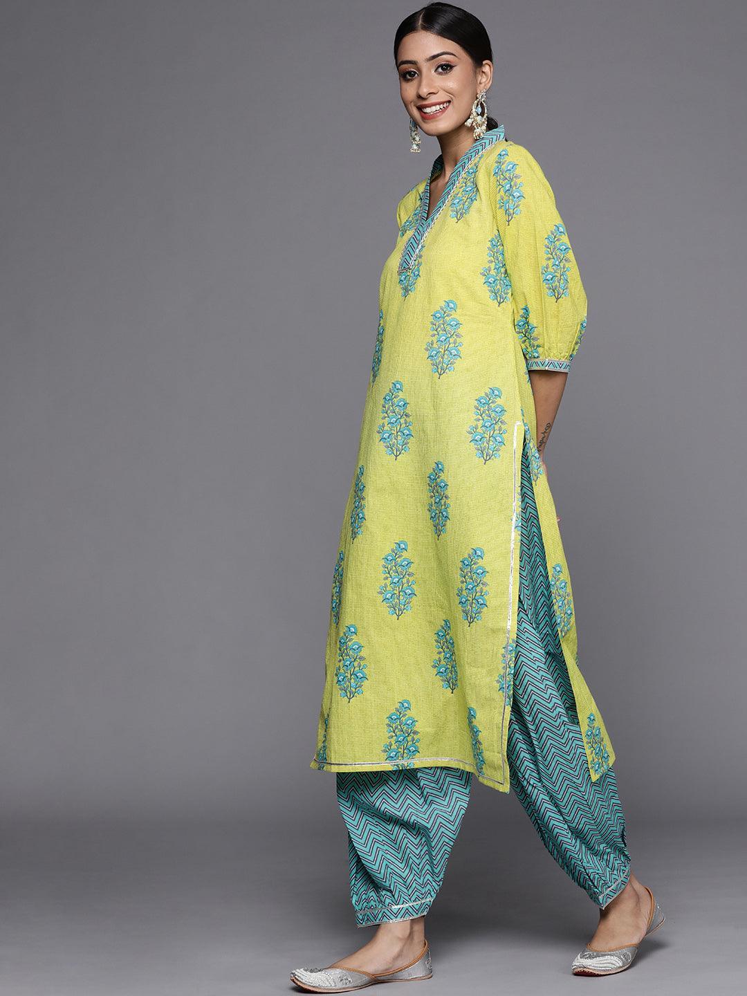 Green Printed Cotton Suit Set