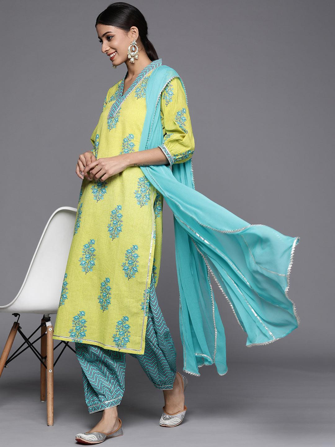 Green Printed Cotton Suit Set