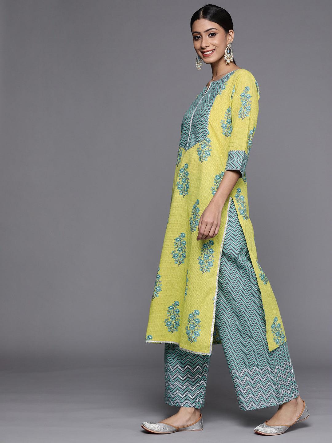 Green Printed Cotton Suit Set