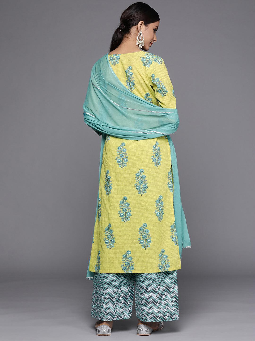 Green Printed Cotton Suit Set - ShopLibas