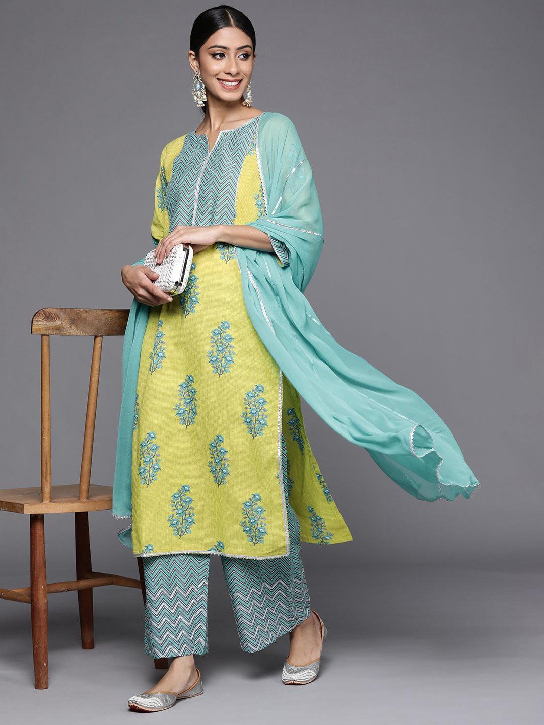 Green Printed Cotton Suit Set