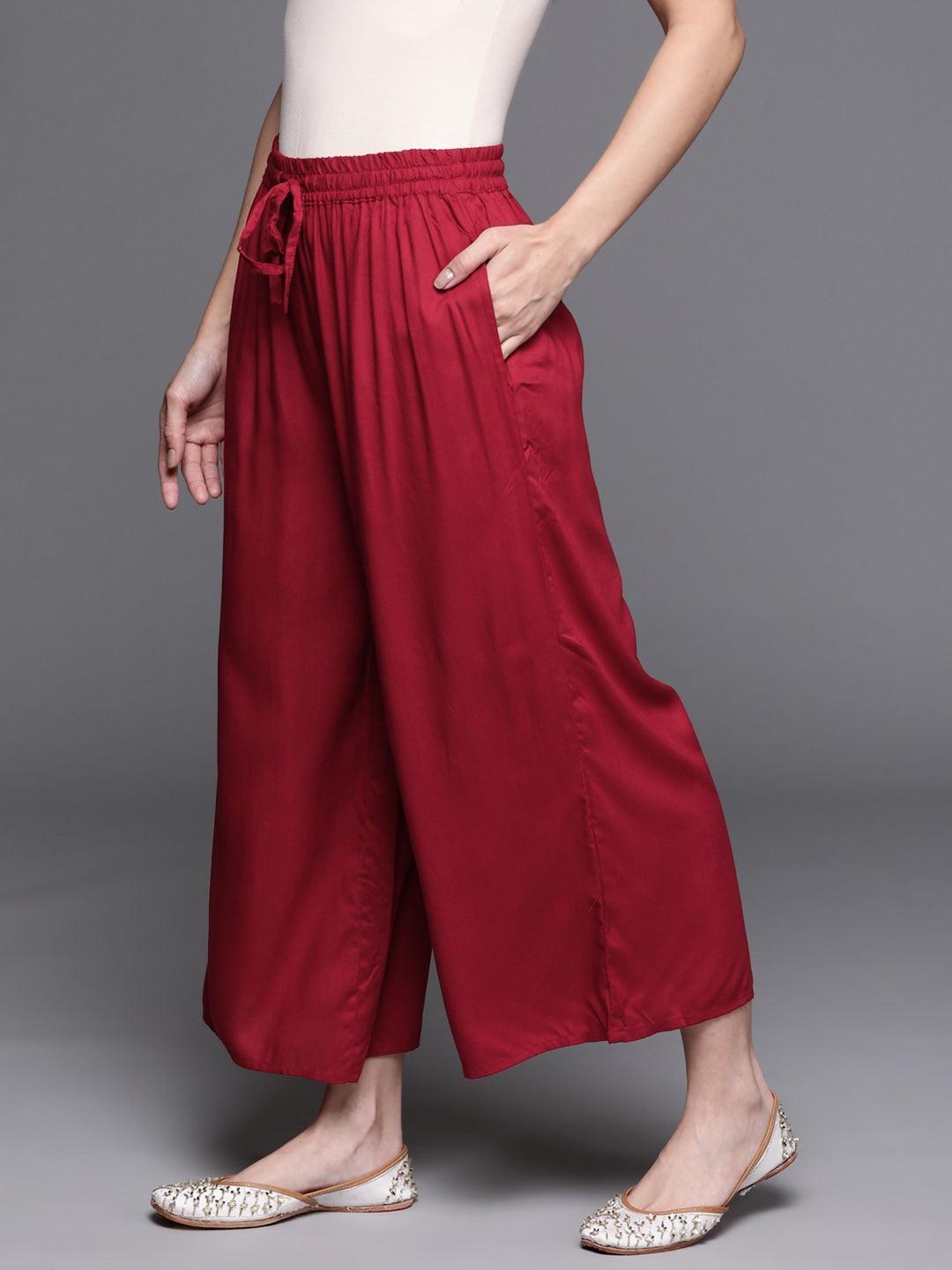 Maroon Solid Rayon Palazzos