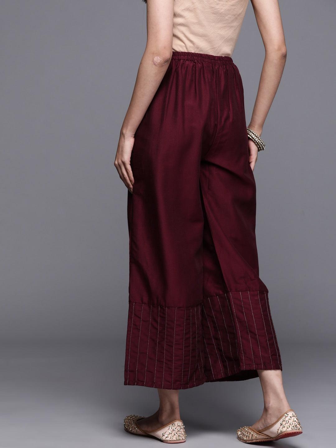 Maroon Solid Silk Palazzos