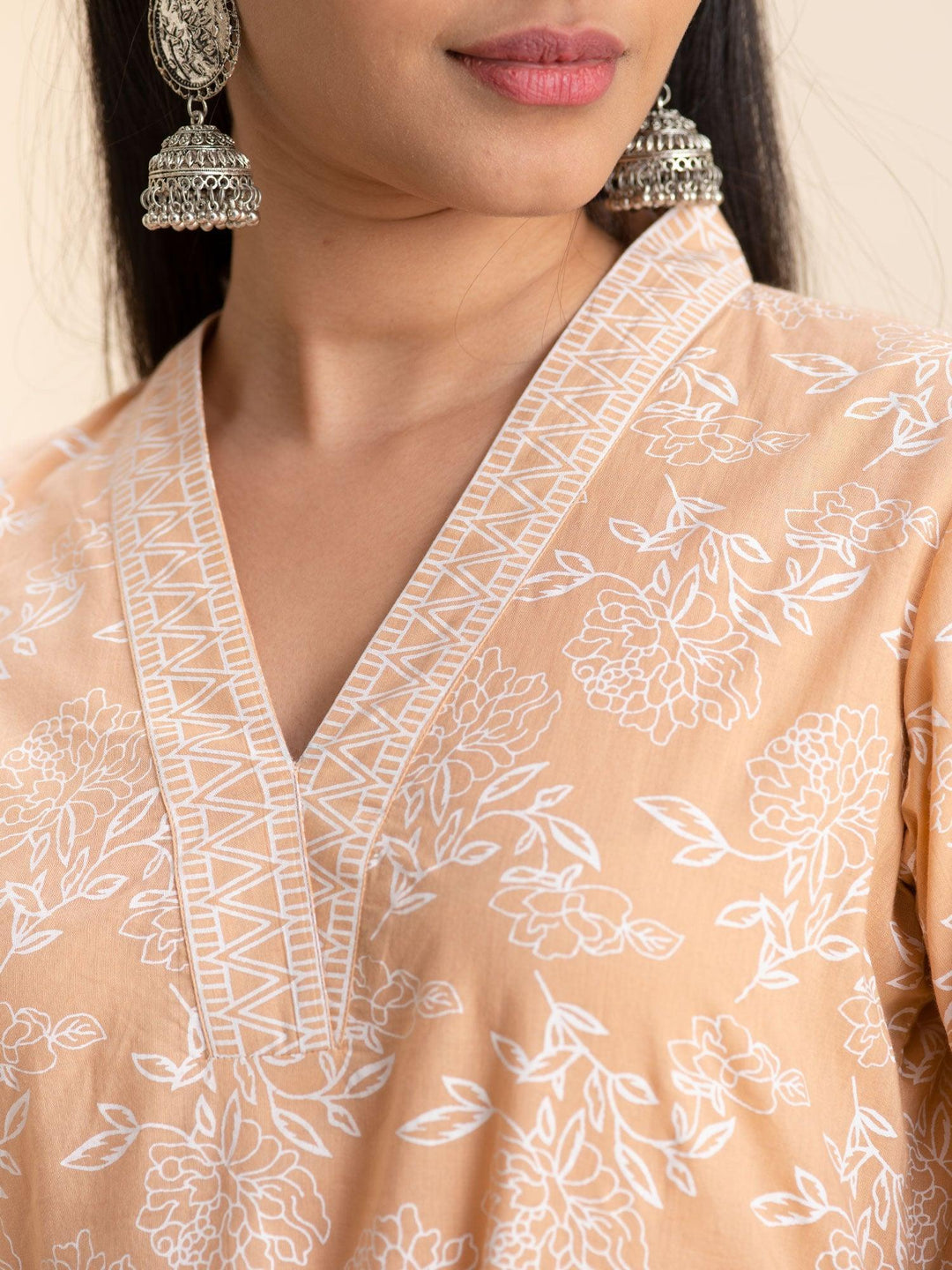 Peach Printed Cotton Kurta - ShopLibas