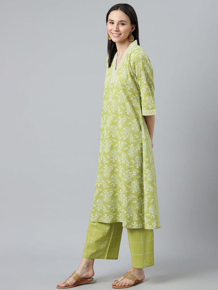 Green Printed Cotton Kurta - ShopLibas