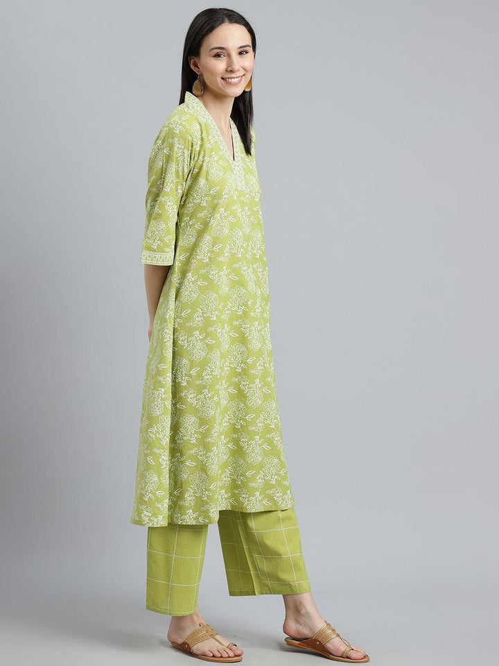 Green Printed Cotton Kurta - ShopLibas