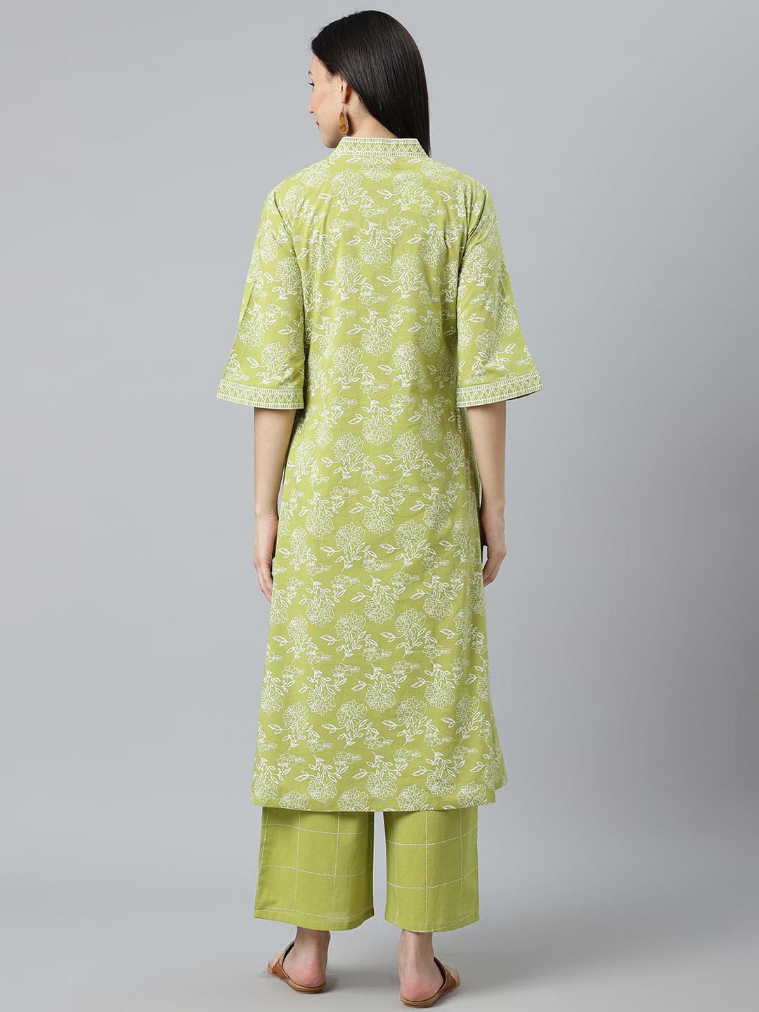 Green Printed Cotton Kurta - ShopLibas