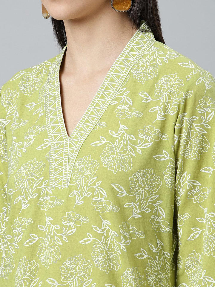 Green Printed Cotton Kurta - ShopLibas