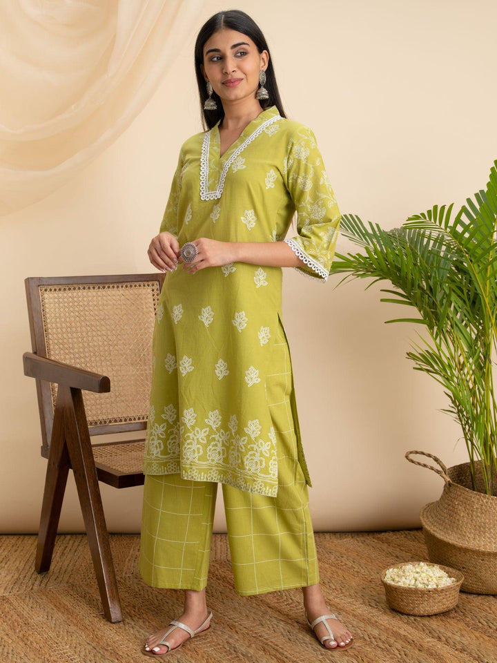 Green Printed Cotton Kurta - ShopLibas