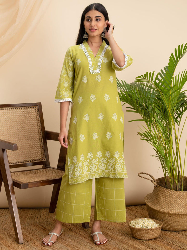 Green Printed Cotton Kurta - ShopLibas