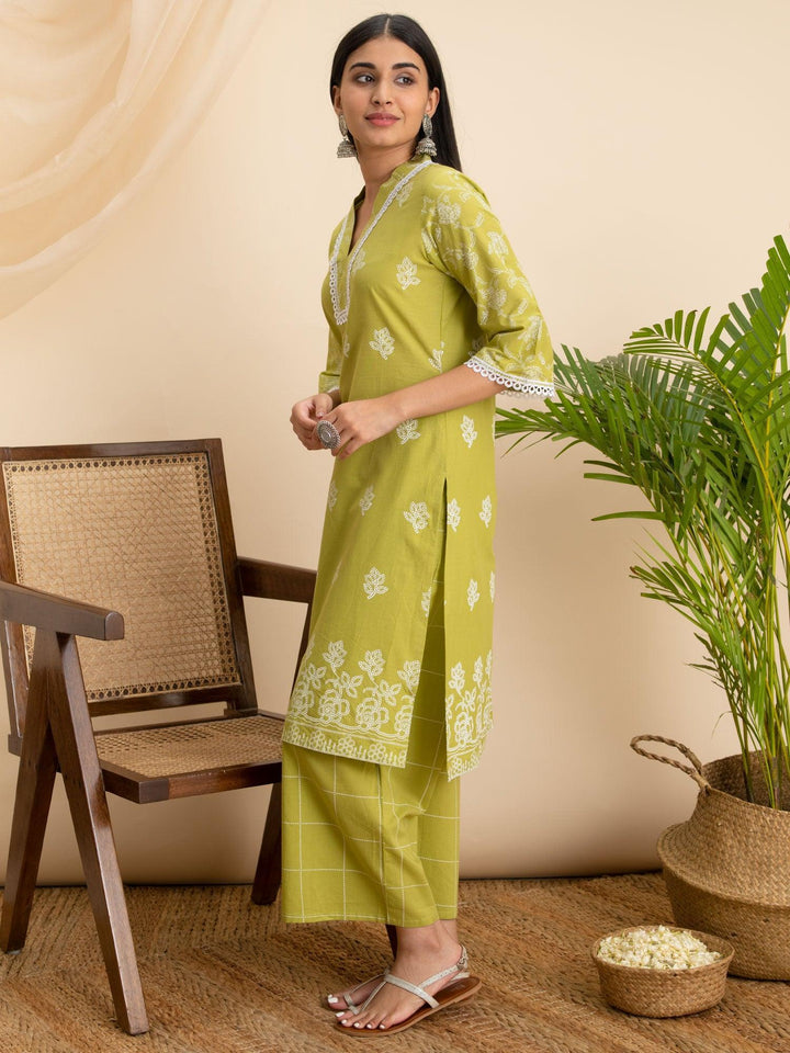 Green Printed Cotton Kurta - ShopLibas