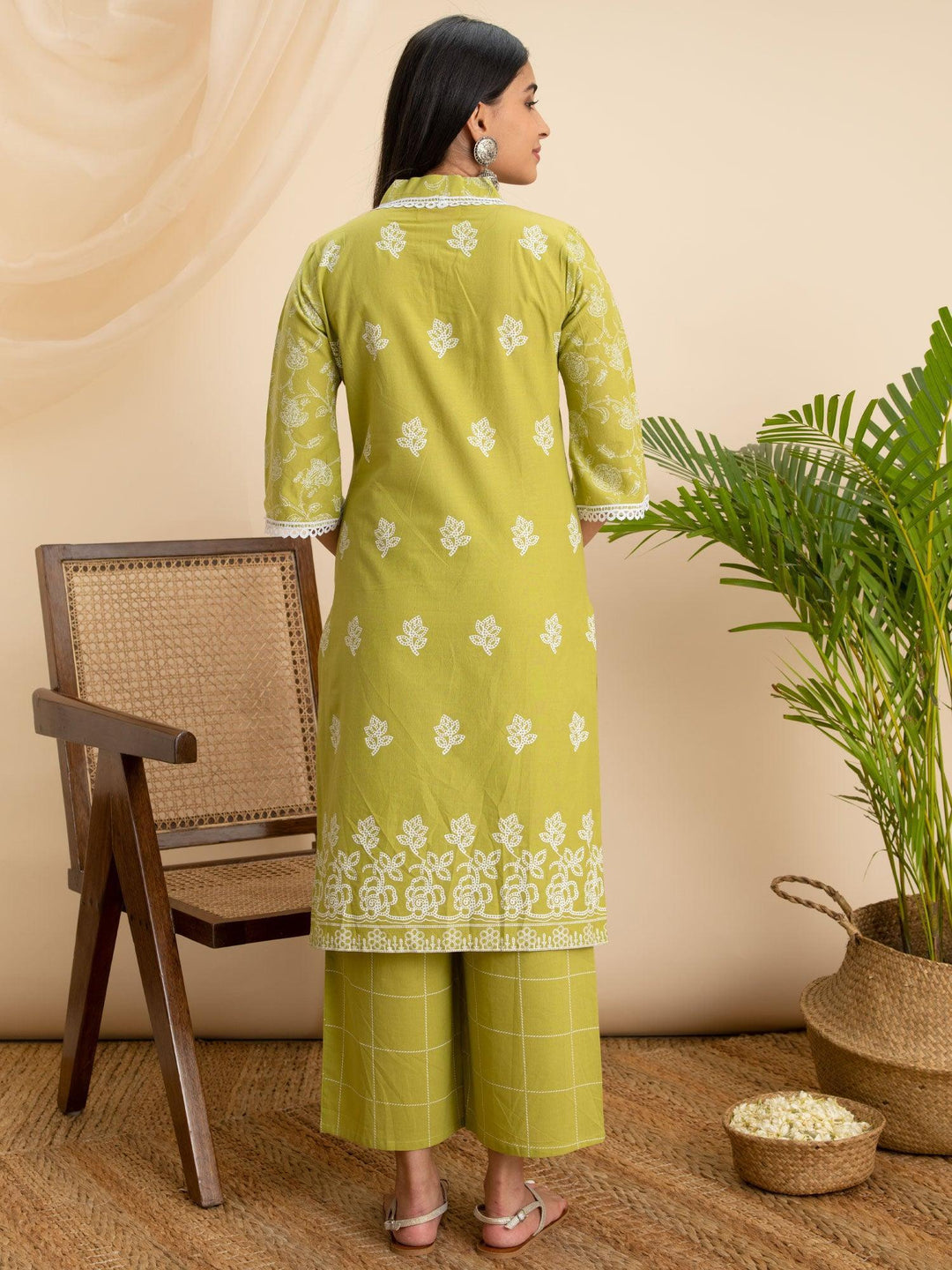 Green Printed Cotton Kurta - ShopLibas