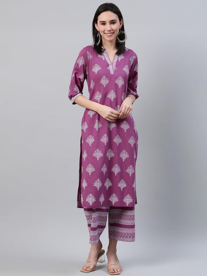 Purple Printed Cotton Kurta - ShopLibas