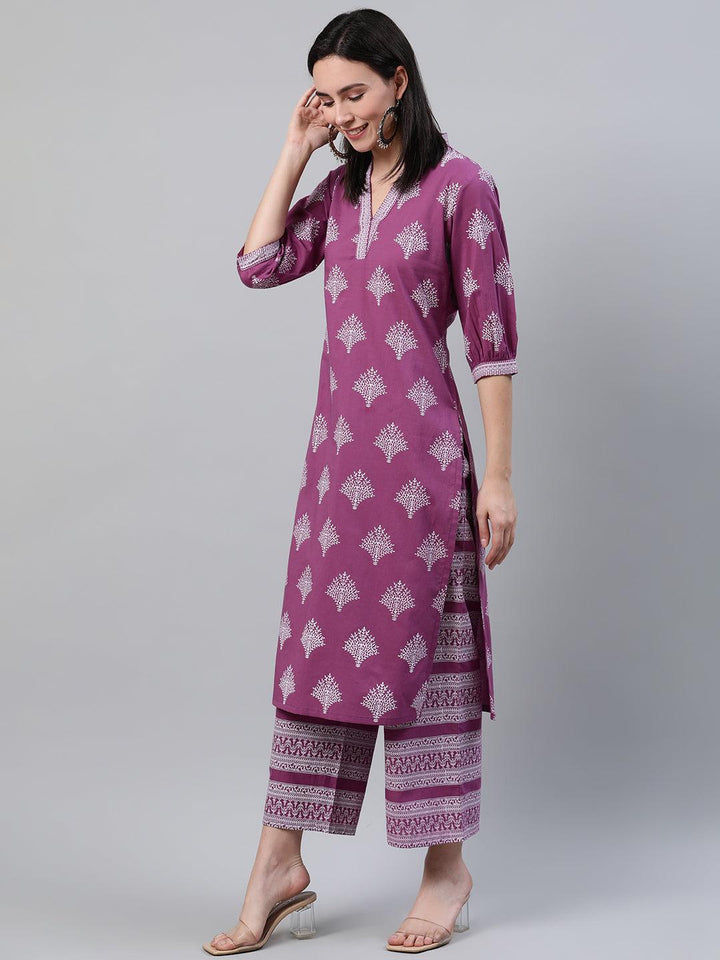 Purple Printed Cotton Kurta - ShopLibas