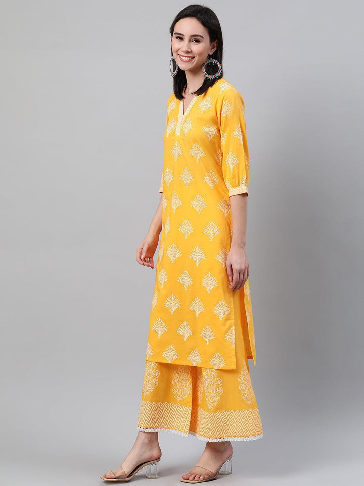 Yellow Printed Cotton Kurta - ShopLibas