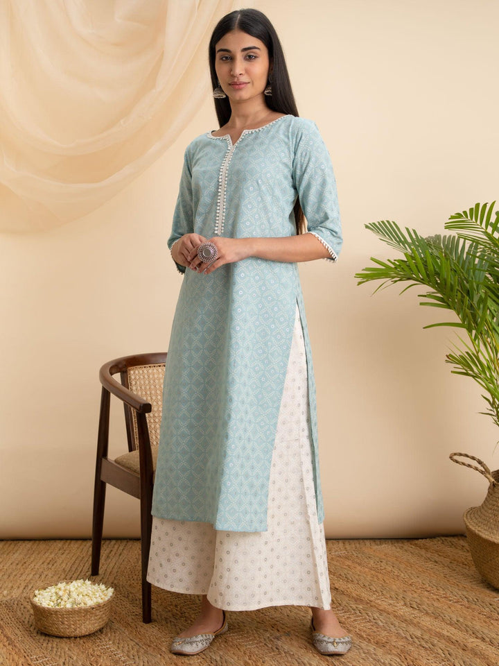 Blue Printed Cotton Kurta - ShopLibas