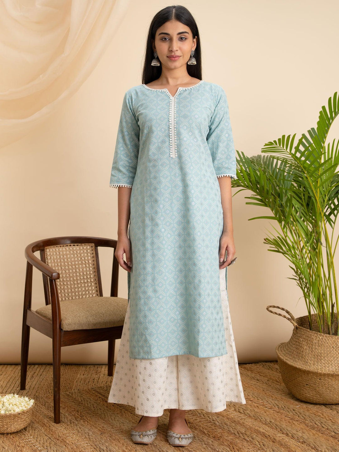 Blue Printed Cotton Kurta - ShopLibas