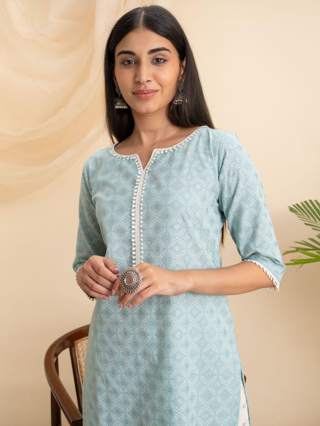 Blue Printed Cotton Kurta - ShopLibas