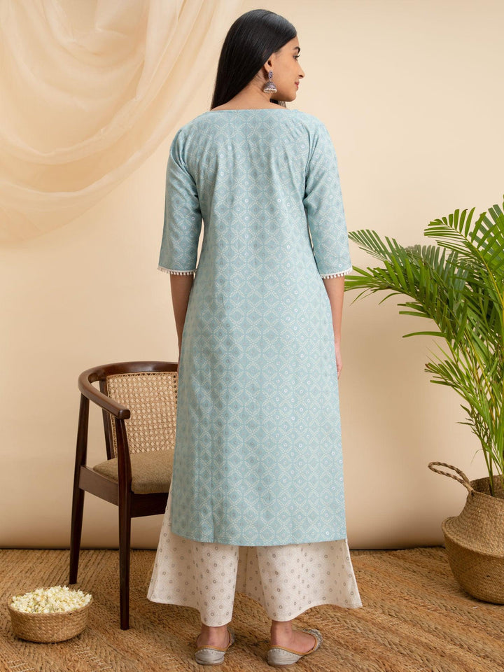 Blue Printed Cotton Kurta - ShopLibas