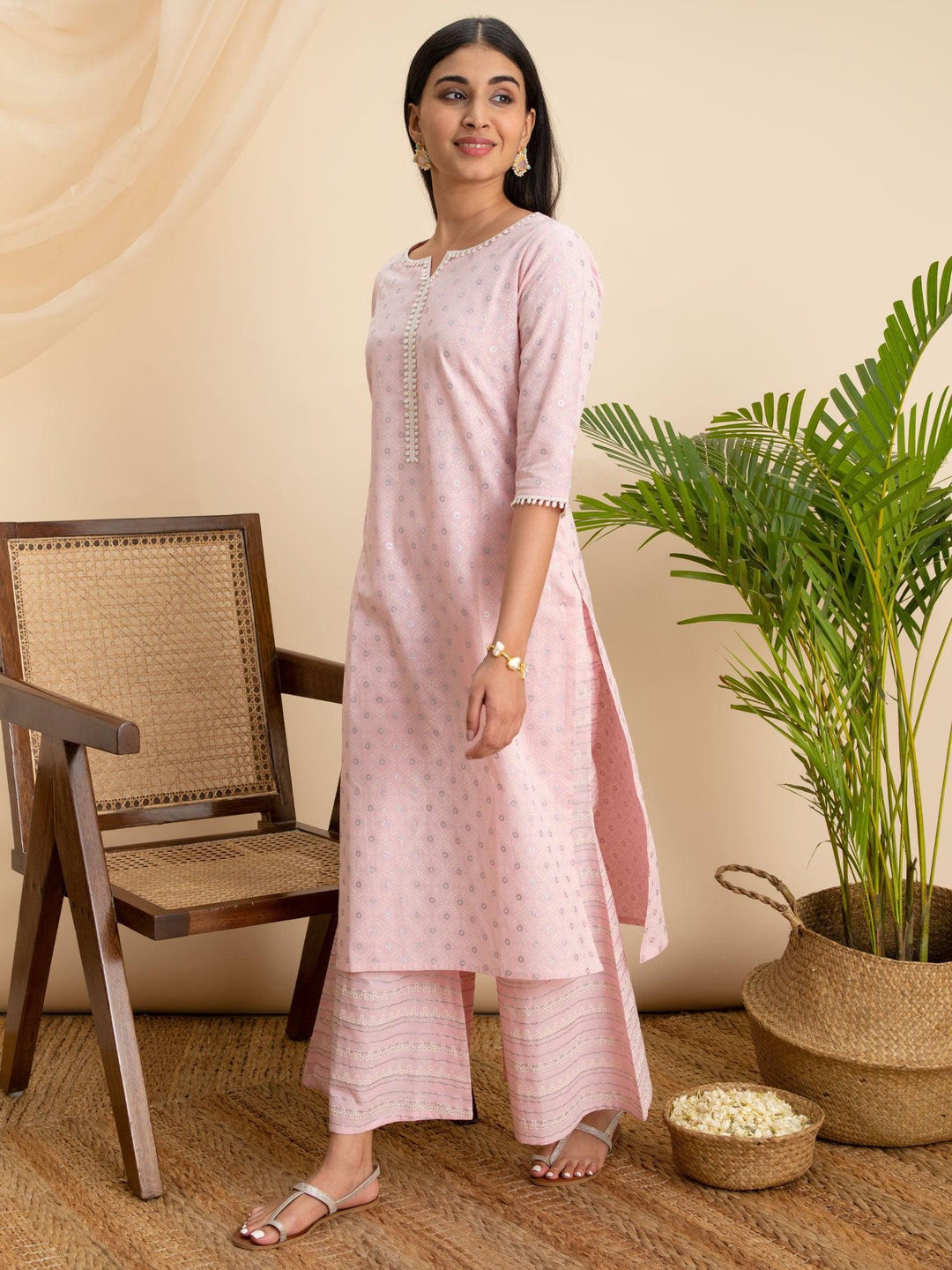 Pink Printed Cotton Kurta - ShopLibas