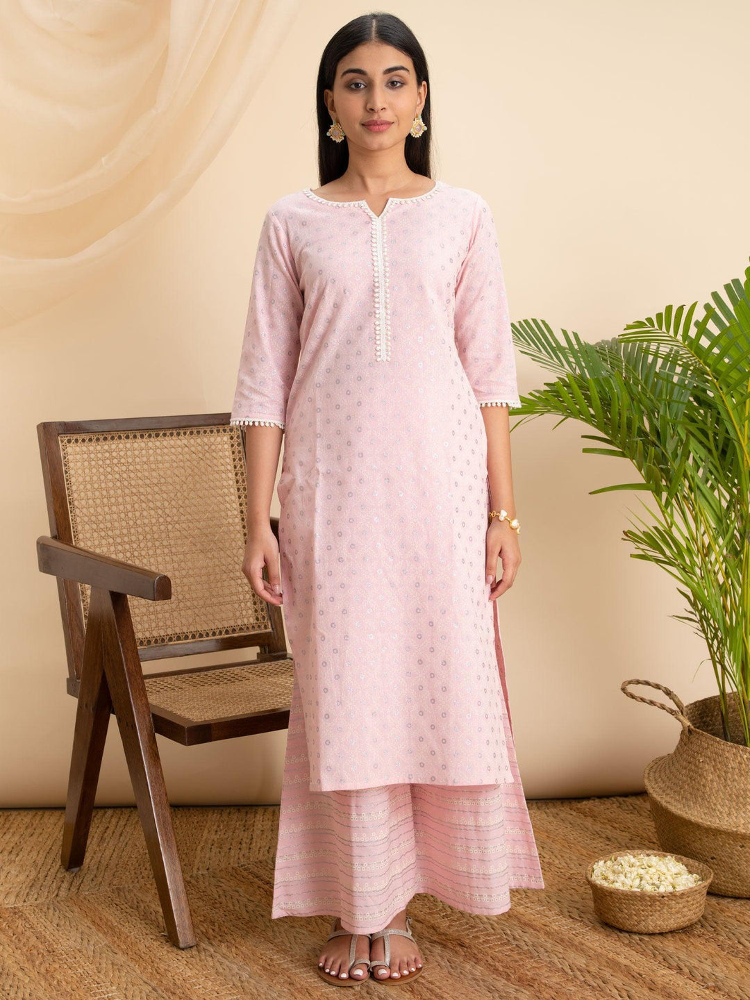 Pink Printed Cotton Kurta - ShopLibas