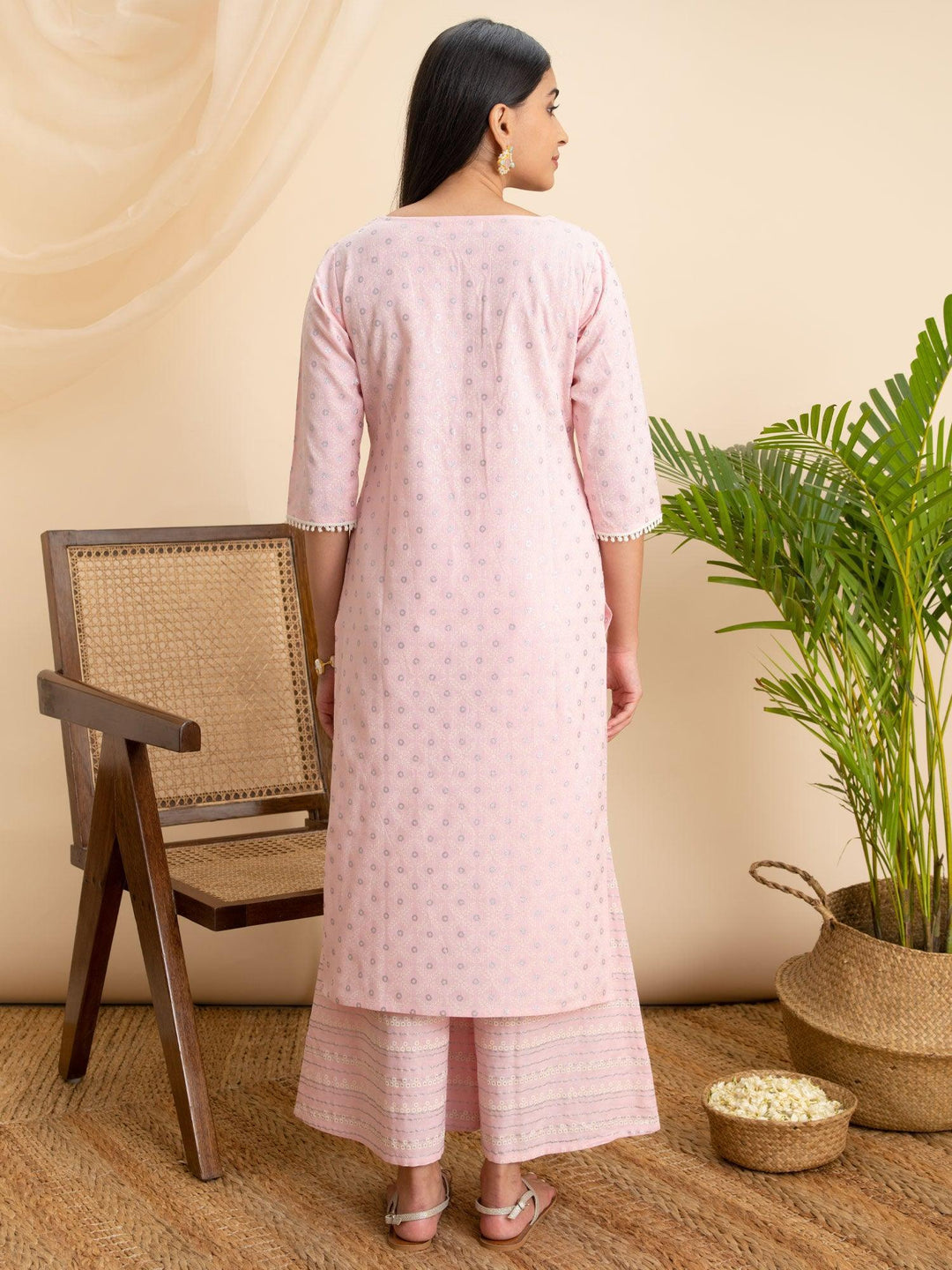 Pink Printed Cotton Kurta - ShopLibas