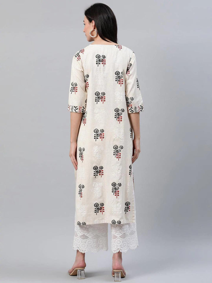 Beige Printed Cotton Kurta - ShopLibas