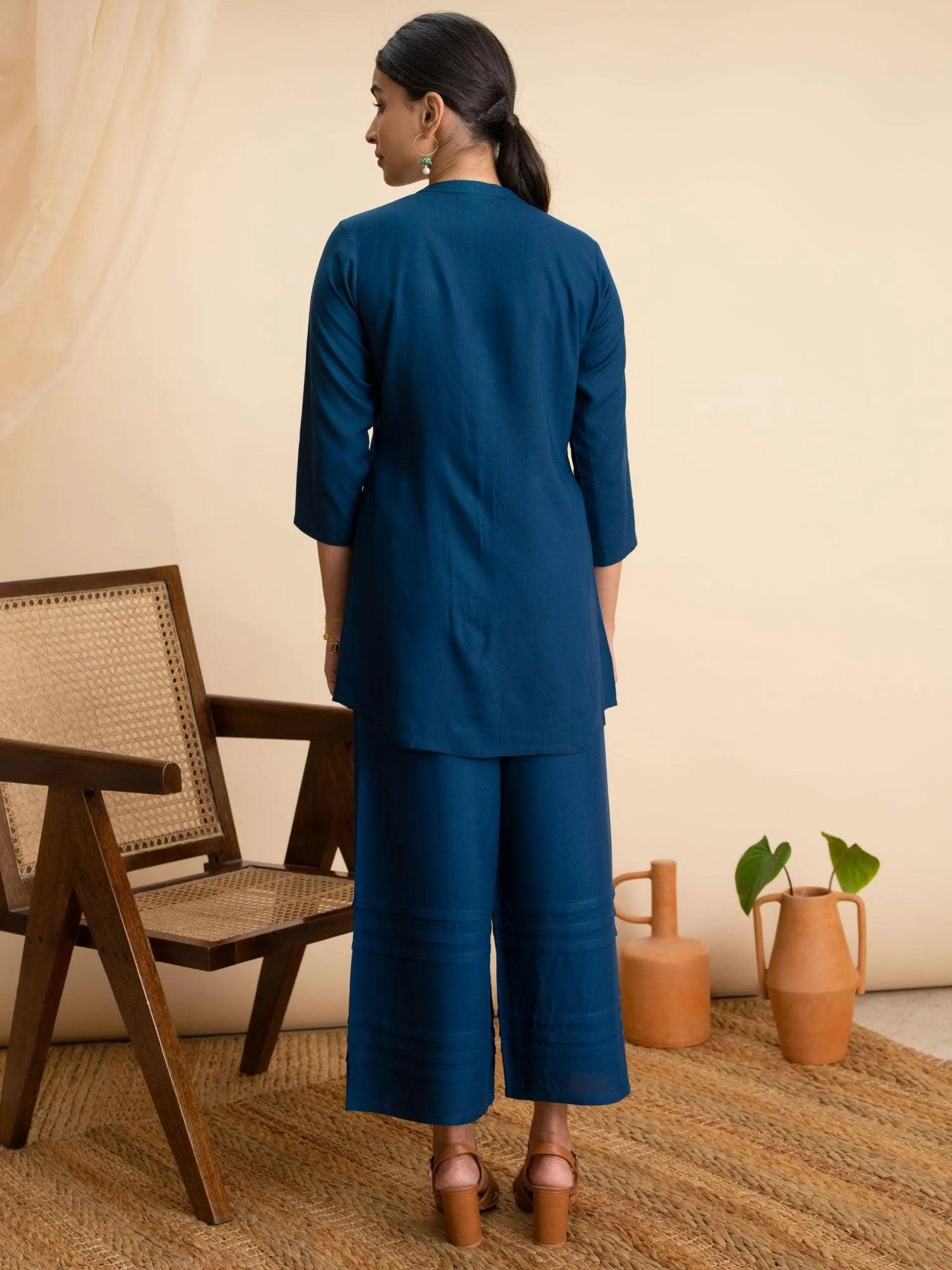 Blue Embroidered Rayon Kurti