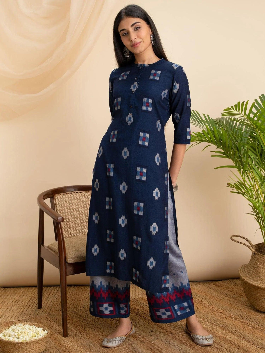 Blue Printed Rayon Kurta - ShopLibas