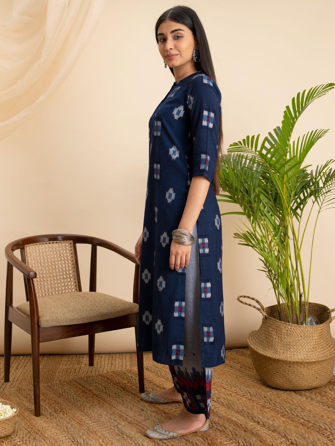 Blue Printed Rayon Kurta - ShopLibas