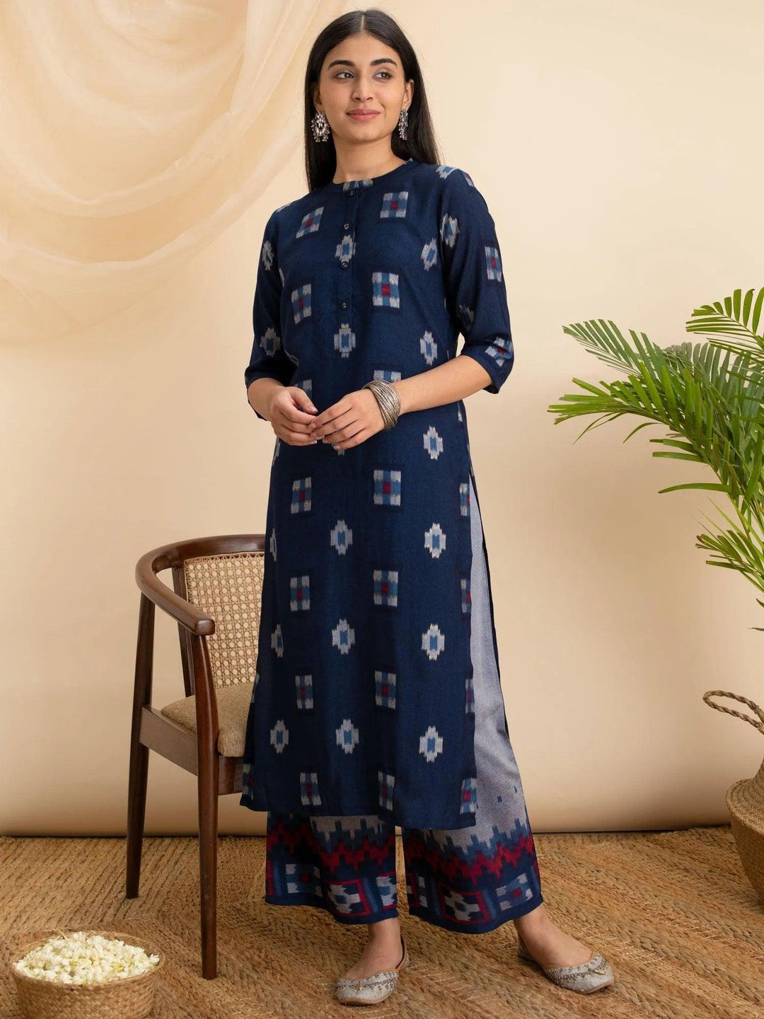 Blue Printed Rayon Kurta - ShopLibas