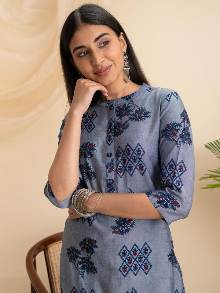 Grey Printed Rayon Kurta - ShopLibas