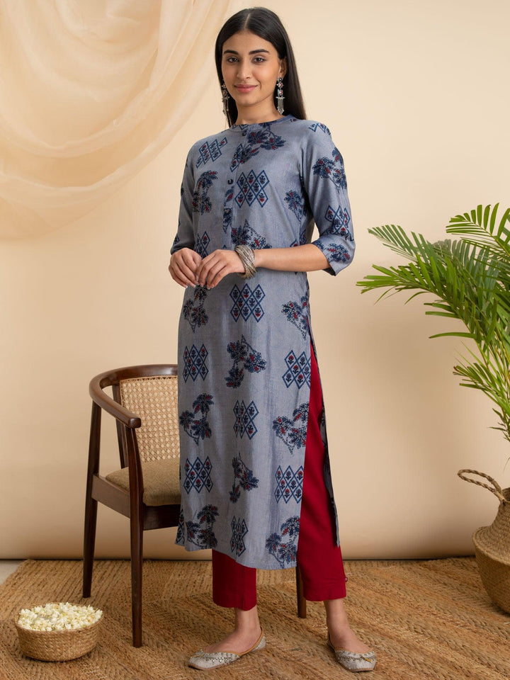 Grey Printed Rayon Kurta - ShopLibas