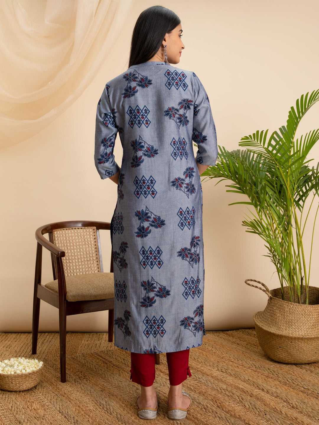 Grey Printed Rayon Kurta - ShopLibas